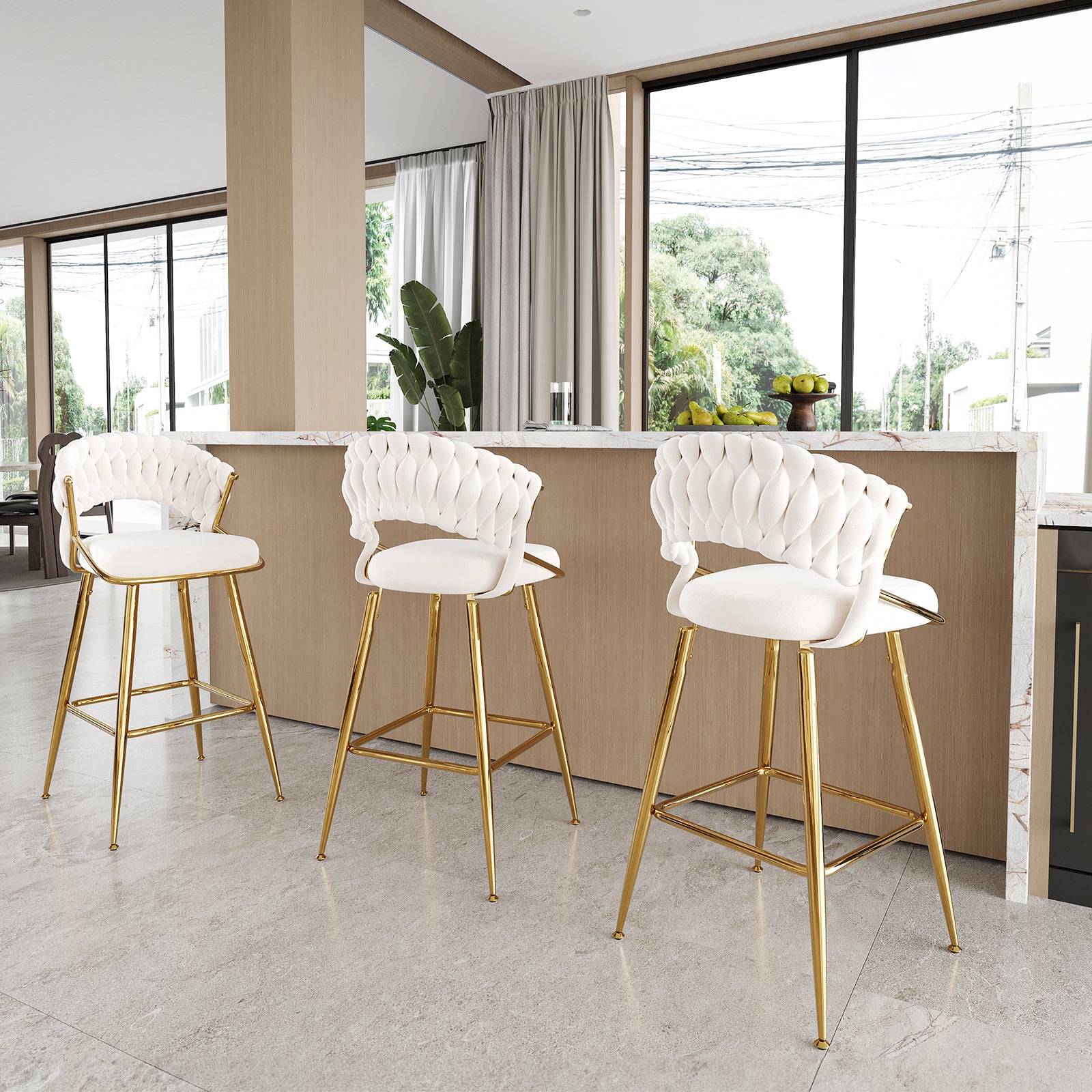 25.2" Modern Velvet Counter Stool with Gold Accents, Ergonomic Design & Plush Seat for Kitchen Island & Bar