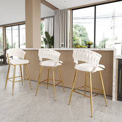 25.2" Modern Velvet Counter Stool with Gold Accents, Ergonomic Design & Plush Seat for Kitchen Island & Bar