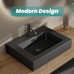 BB02-24-109, Integrated engineered quartz basin WITHOUT drain and faucet, matt black color