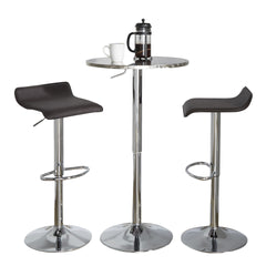 Bistro Round-Ale Contemporary Adjustable Bar Set in Silver and Chrome Metal with Brown PVC and Oval Footrest by LumiSource - 3 Piece