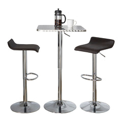 Bistro Square-Ale Contemporary Adjustable Bar Set in Silver and Chrome Metal with Brown PVC and Oval Footrest by LumiSource - 3 Piece