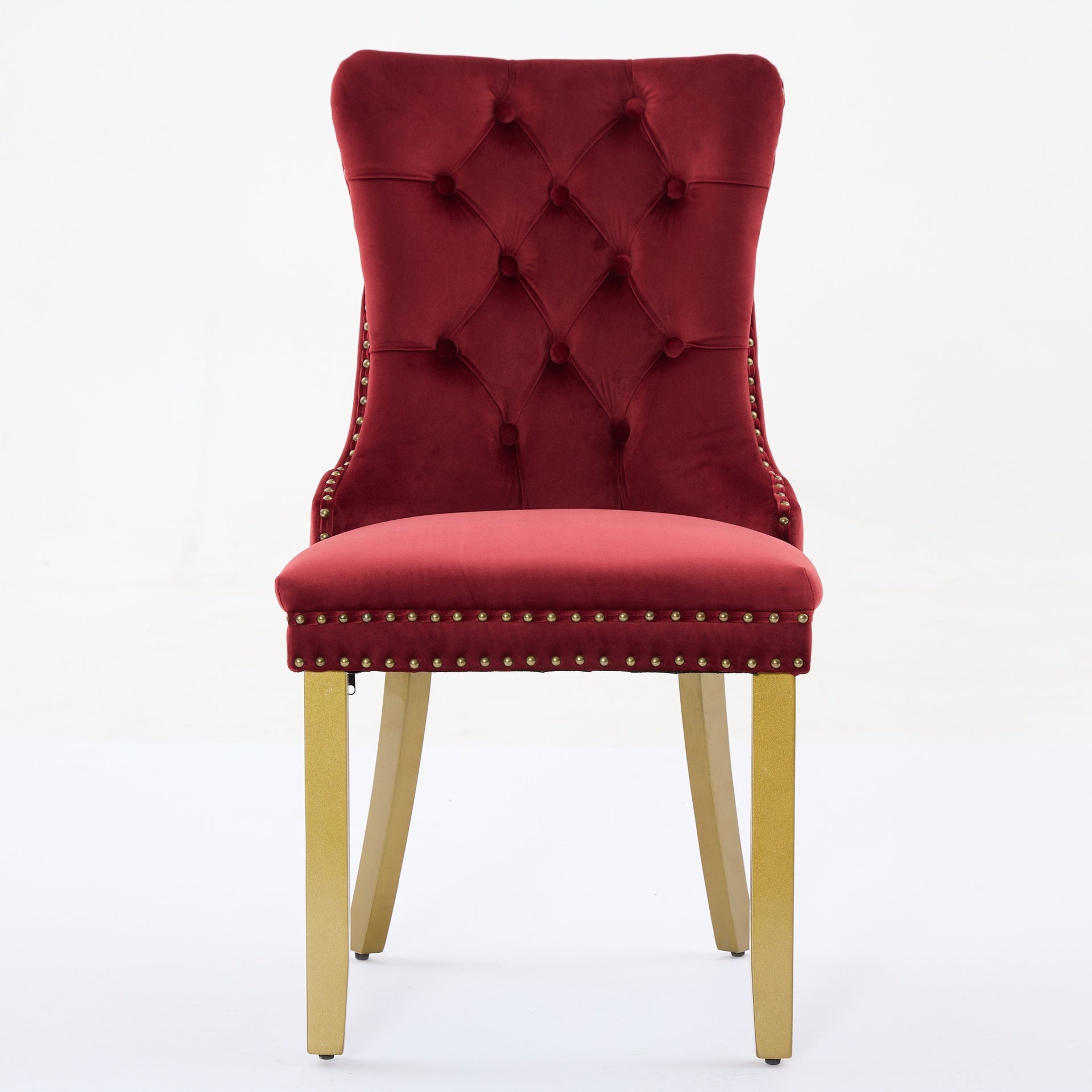 Mid-Century Modern Chairs with Lion Head Pull Ring,High-end Tufted Solid Wood Contemporary Velvet Upholstered Dining Chair with Golden Wooden Legs Nailhead Trim 2-Pcs Set,Wine Red,SW1201WR