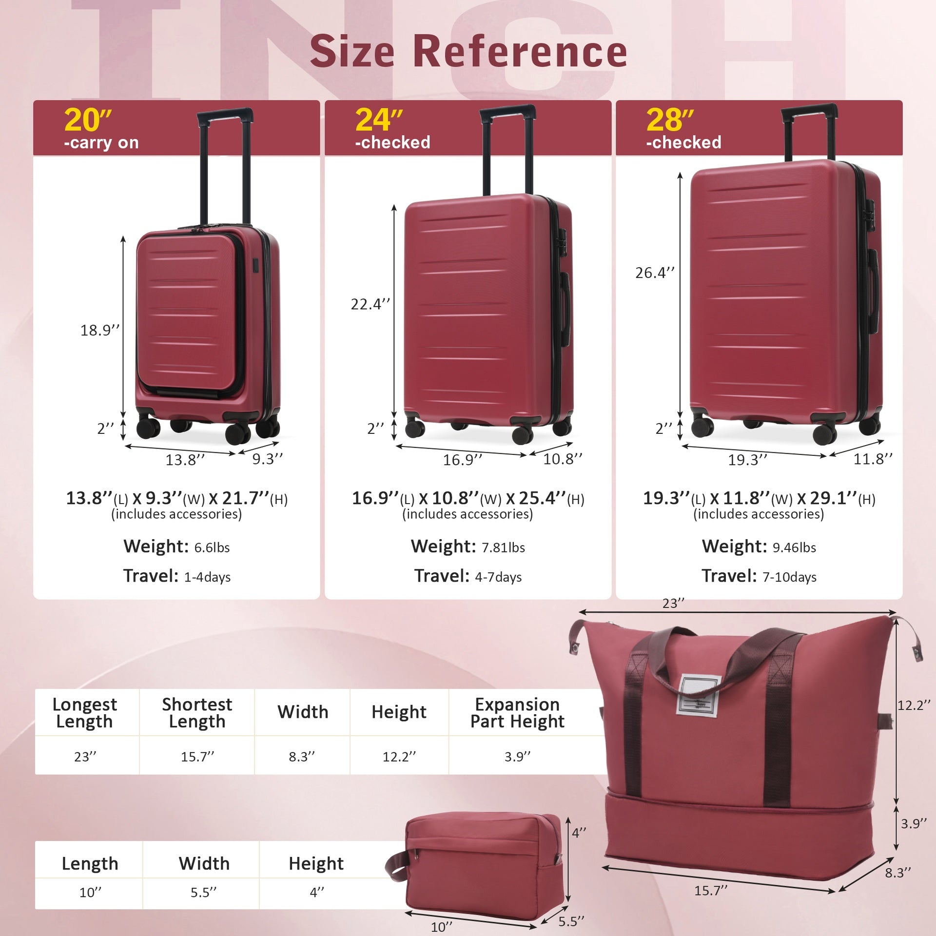 Luggage Sets 5 Piece with Front Opening, Hardside Expandable Carry On Suitcase Set with Double Spinner Wheel, Lightweight Travel Luggage with USB Port,TSA Locks 
(20"24"28")