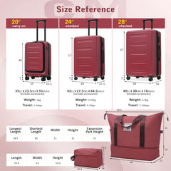 Luggage Sets 5 Piece with Front Opening, Hardside Expandable Carry On Suitcase Set with Double Spinner Wheel, Lightweight Travel Luggage with USB Port,TSA Locks 
(20"24"28")