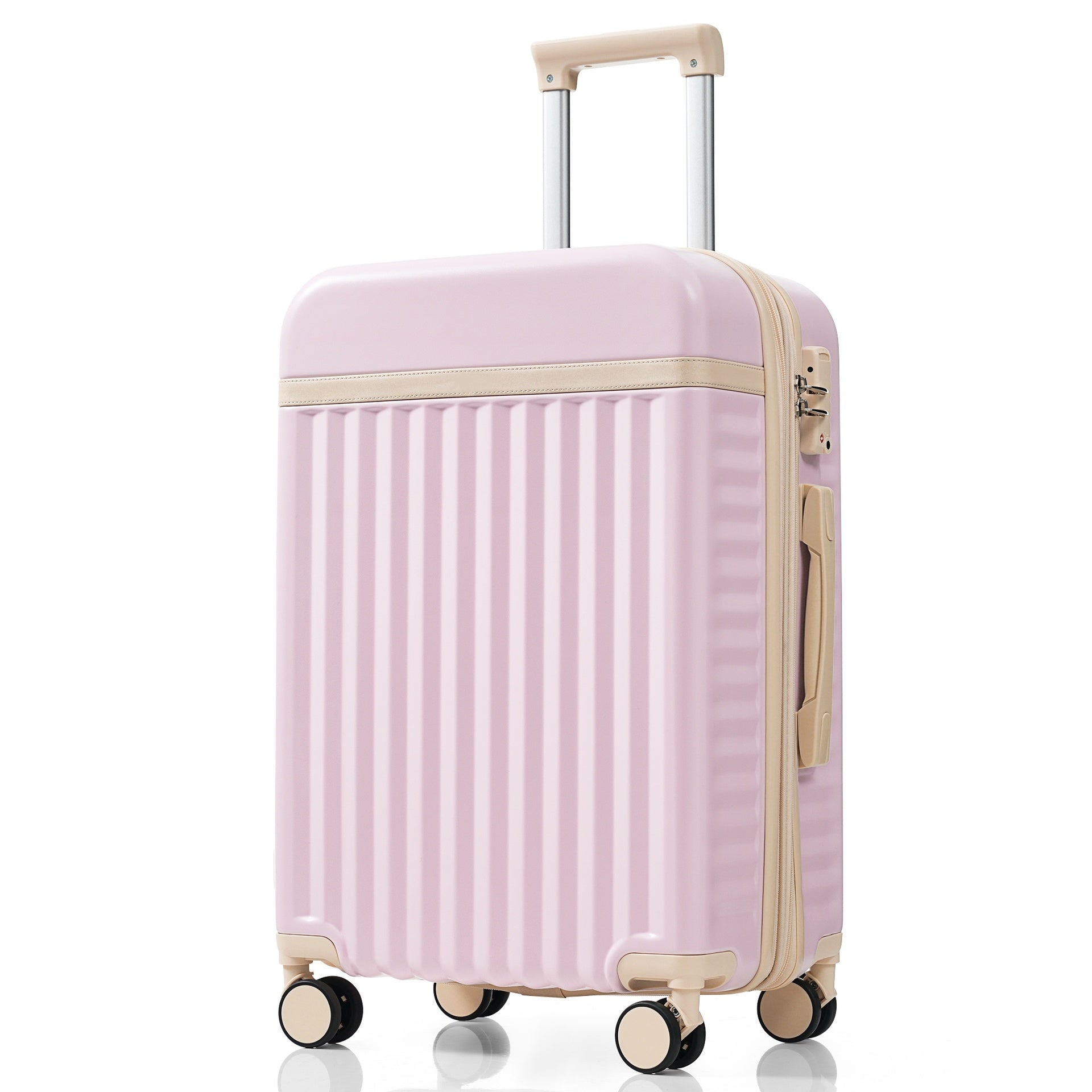 Luggage Set of 3, 20inch with USB Port, front opening design Airline Certified Carry on Luggage, ABS Hard Shell Luggage with Spinner Wheels,Light Pink