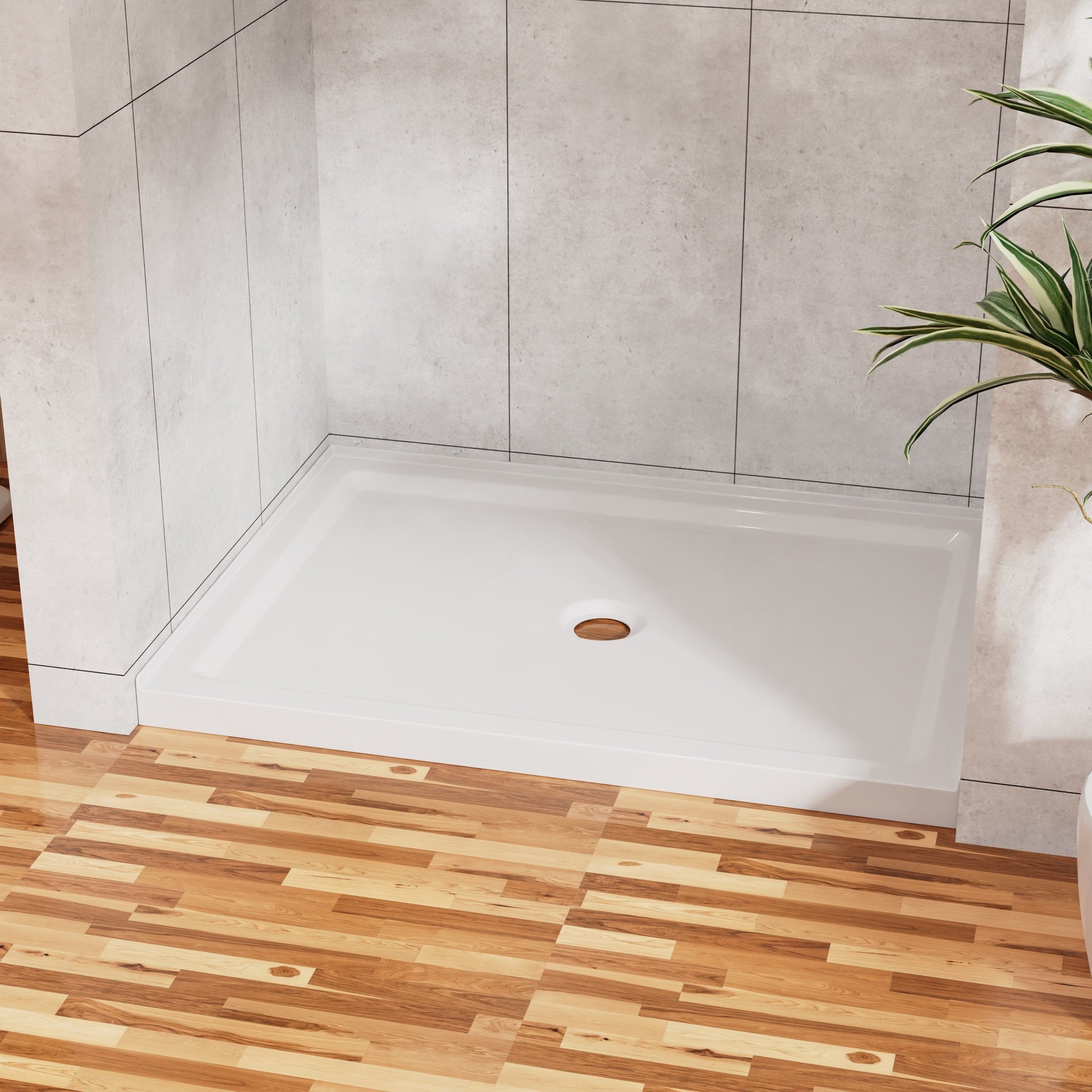Goodyo 32"x48" Shower Base 3.4" Height Anti-slip Acrylic Center Drain Single Threshold Shower Base in White