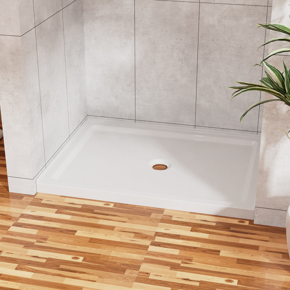 Goodyo 32"x48" Shower Base 3.4" Height Anti-slip Acrylic Center Drain Single Threshold Shower Base in White