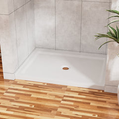 Goodyo 32"x48" Shower Base 3.4" Height Anti-slip Acrylic Center Drain Single Threshold Shower Base in White