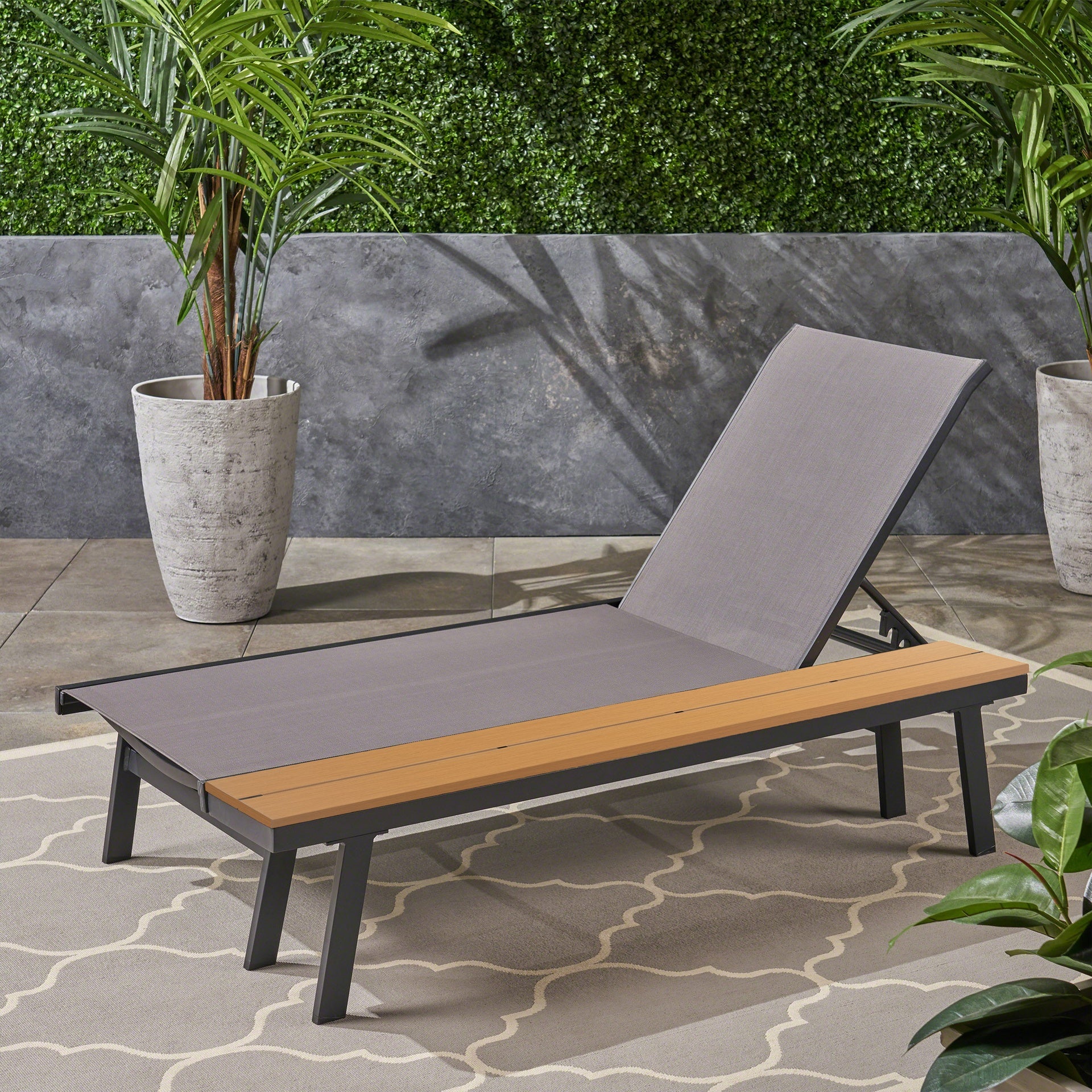 WATERLOO CHAISE LOUNGE WITH ATTACHED WOOD SIDE TABLE, 1PC, (62756.00BLK)