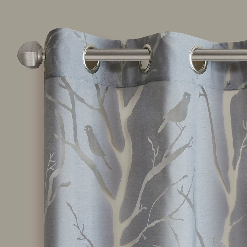 Grommet Top Sheer Bird on Branches Burnout Window Curtain(Only 1 Pc Panel)