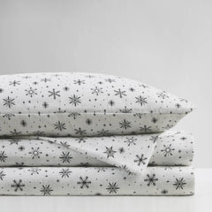 4-Piece Queen 100% Cotton Flannel Printed Sheet Set,Black Snowflakes