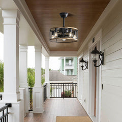 20 Inch Industrial Cage Ceiling Fan with Remote Control - 7 ABS Blades, DC Motor, 1H/4H/8H Timer