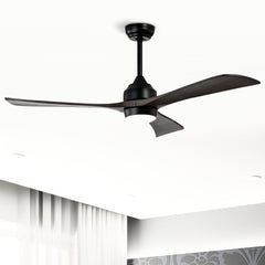 52" Solid Wood Blades Ceiling Fan with Lights Remote Control,Quiet DC Motor 3 Blade Ceiling Fans 6 Speed Levels,Reversible Ceiling Fan, for Patio Living Room, Bedroom, Office,Indoor.(Matte Black)