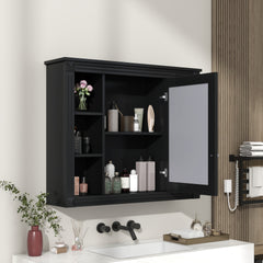 35'' x 28'' Wall Mounted Bathroom Storage Cabinet, Medicine Cabinet, Modern Bathroom Wall Cabinet with Mirror, Mirror Cabinet with 6 Open Shelves (Not Include Bathroom Vanity )