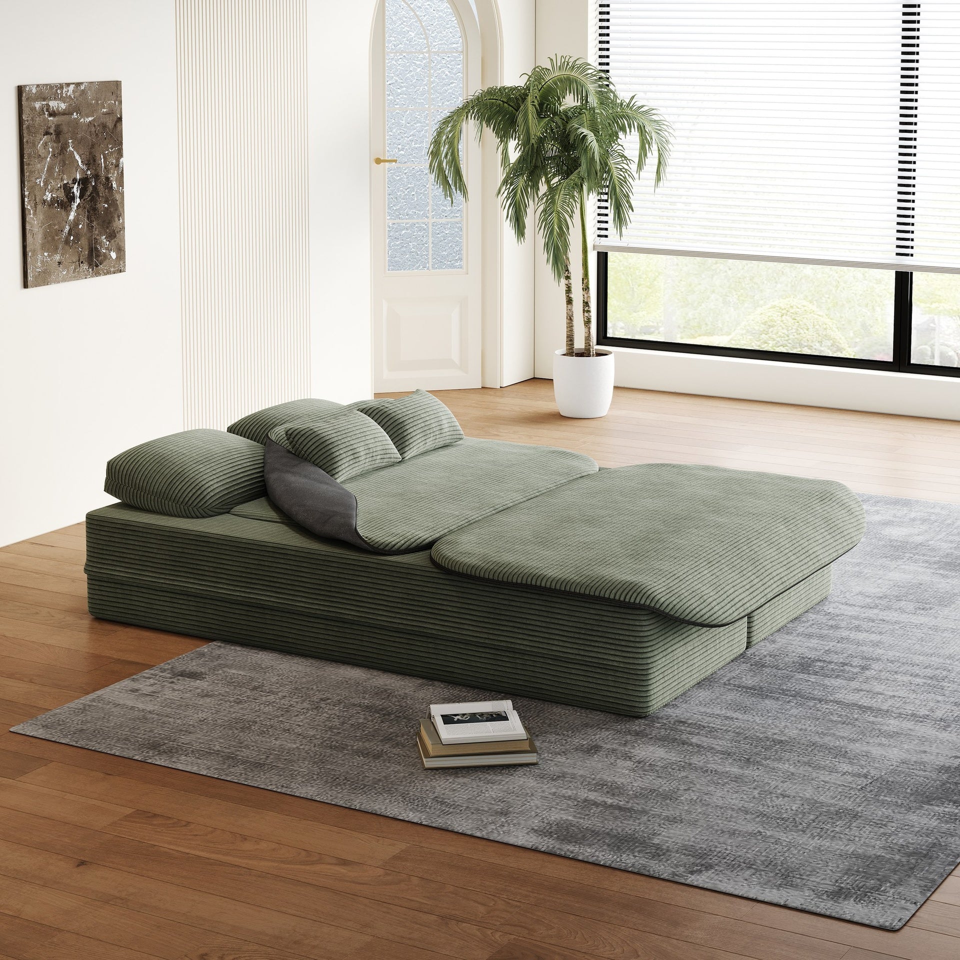 75''2-in-1 Foldable Sofa,Convertible Sleeper Foam Sofa Bed with Multi Functional Blanket, Corduroy Floor folding sofa bed,  Floor Sofa Lounge Sofa for Living Room Bedroom Lounge Studio