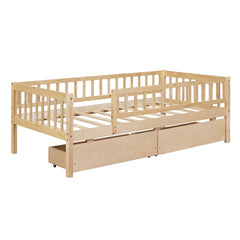 Twin Size Daybed Wood Bed with Two Drawers, Natural