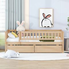 Twin Size Daybed Wood Bed with Two Drawers, Natural