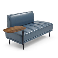 55"Inch Width Modern End of Bed Bench,Grey Faux Leather Upholstered With side table, 360-degree Swivel tray couch,Entryway Ottoman,Window Bench with  Metal Legs for Bedroom, Living Room