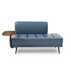 55"Inch Width Modern End of Bed Bench,Grey Faux Leather Upholstered With side table, 360-degree Swivel tray couch,Entryway Ottoman,Window Bench with  Metal Legs for Bedroom, Living Room