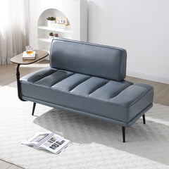 55"Inch Width Modern End of Bed Bench,Grey Faux Leather Upholstered With side table, 360-degree Swivel tray couch,Entryway Ottoman,Window Bench with  Metal Legs for Bedroom, Living Room