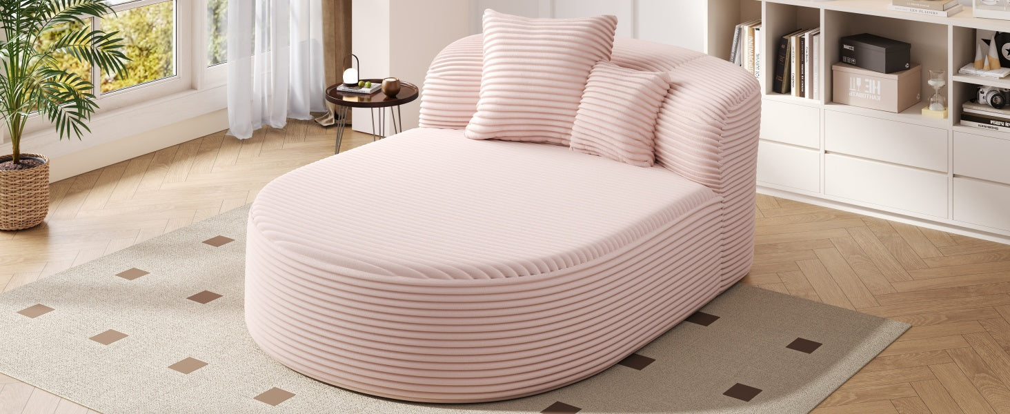 Modern Chaise Lounge Sofa Boneless Couch 51.6" Sofa Bed Compression Sofa Couch with Two Supportive Pillows for Living Room, Pink