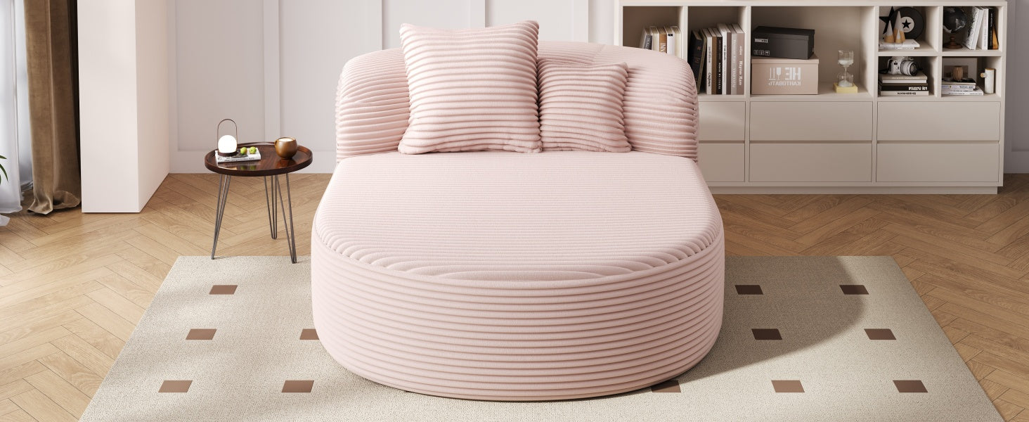 Modern Chaise Lounge Sofa Boneless Couch 51.6" Sofa Bed Compression Sofa Couch with Two Supportive Pillows for Living Room, Pink
