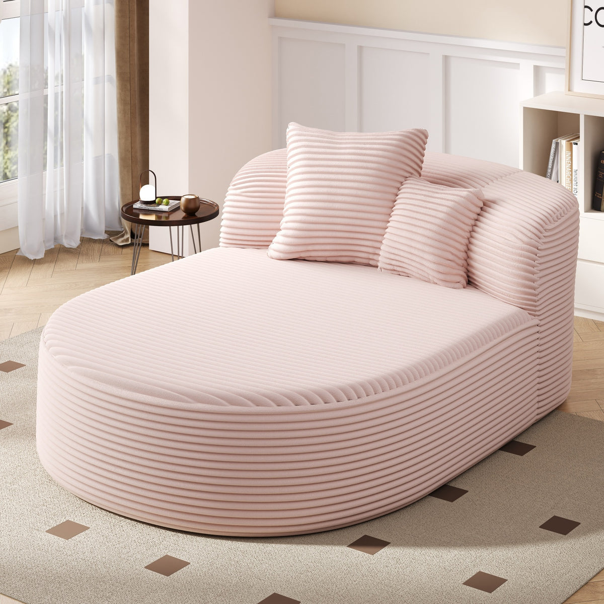 Modern Chaise Lounge Sofa Boneless Couch 51.6" Sofa Bed Compression Sofa Couch with Two Supportive Pillows for Living Room, Pink