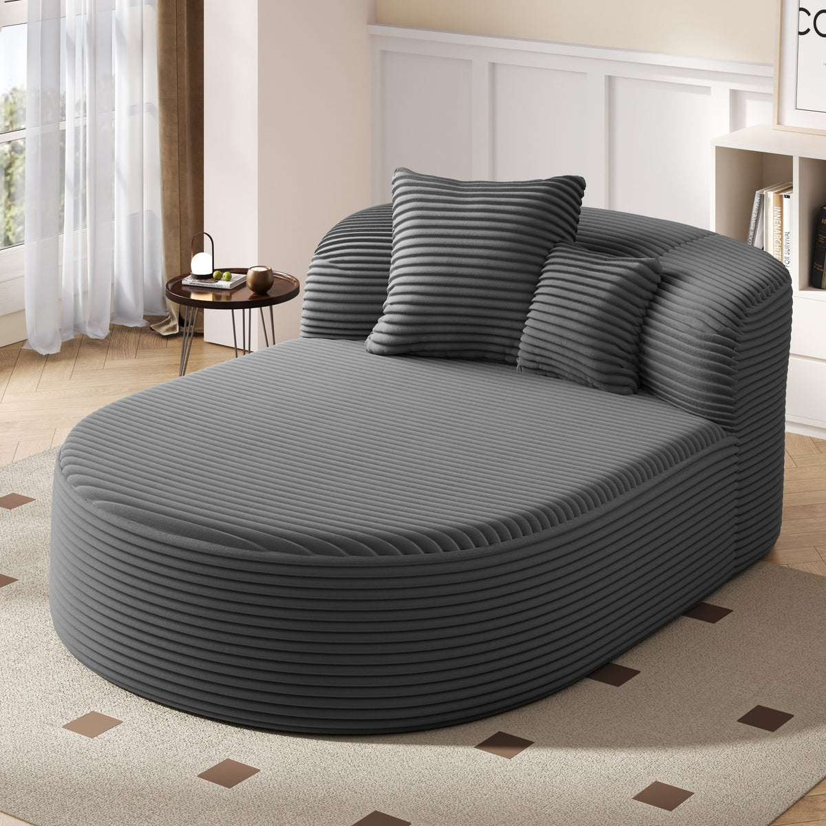 Modern Chaise Lounge Sofa Boneless Couch 51.6" Sofa Bed Compression Sofa Couch with Two Supportive Pillows for Living Room, Gray