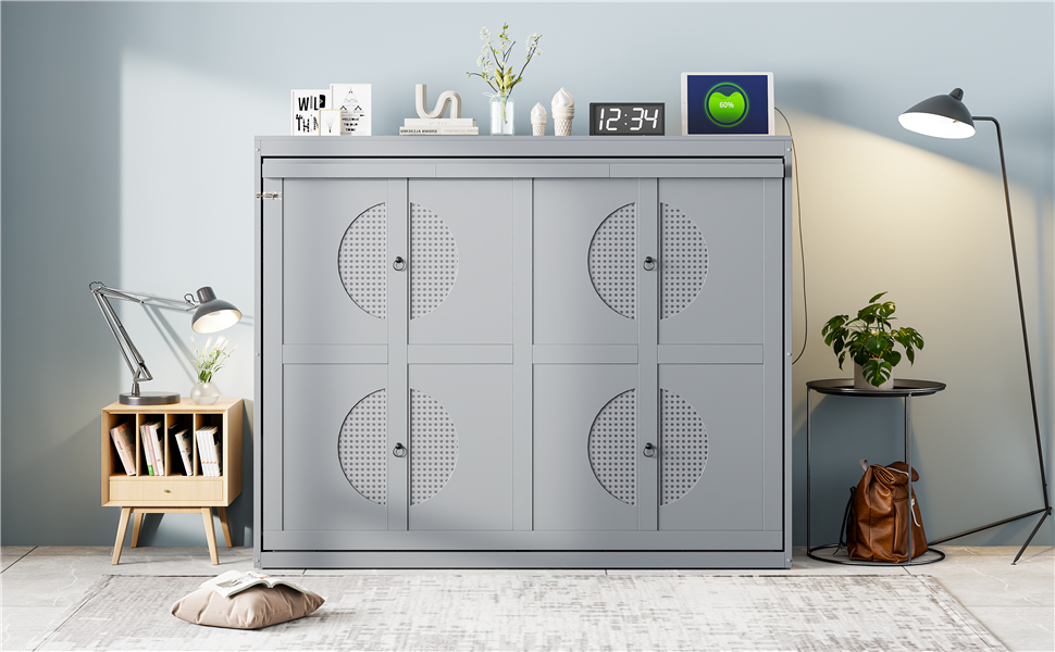 Queen  Size Murphy Bed Wall Bed,Gray