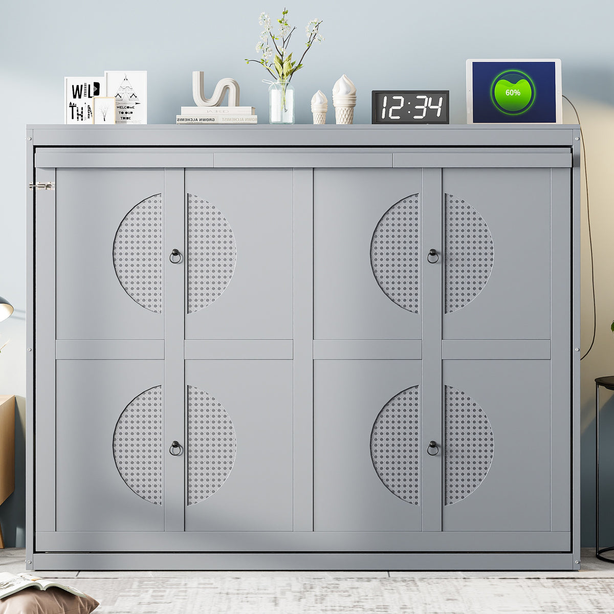 Queen  Size Murphy Bed Wall Bed,Gray