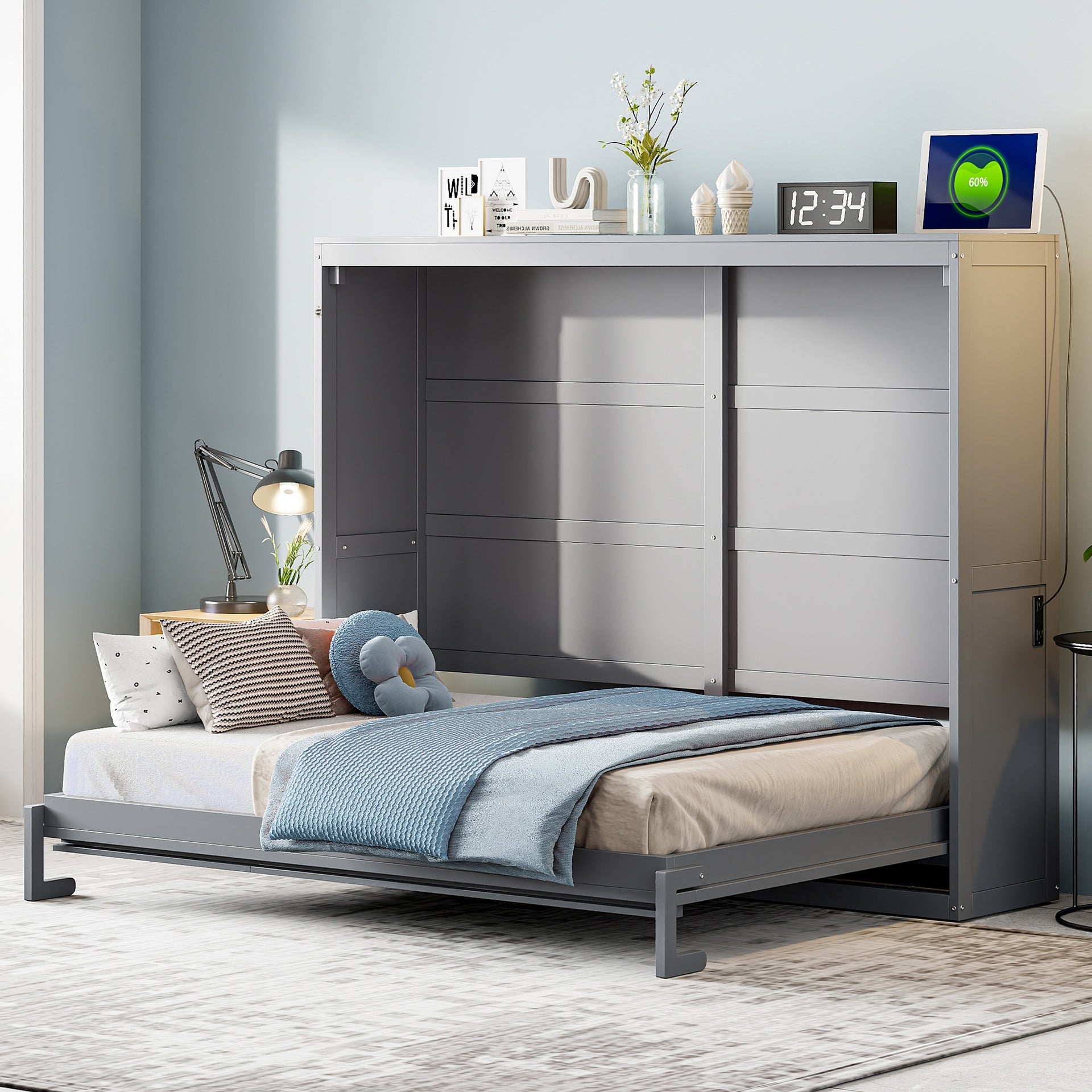 Queen  Size Murphy Bed Wall Bed,Gray