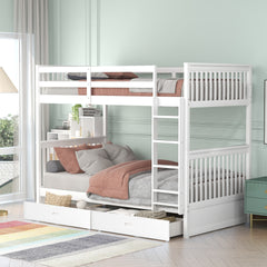 Twin-Over-Twin Bunk Bed with Ladders and Two Storage Drawers (White)