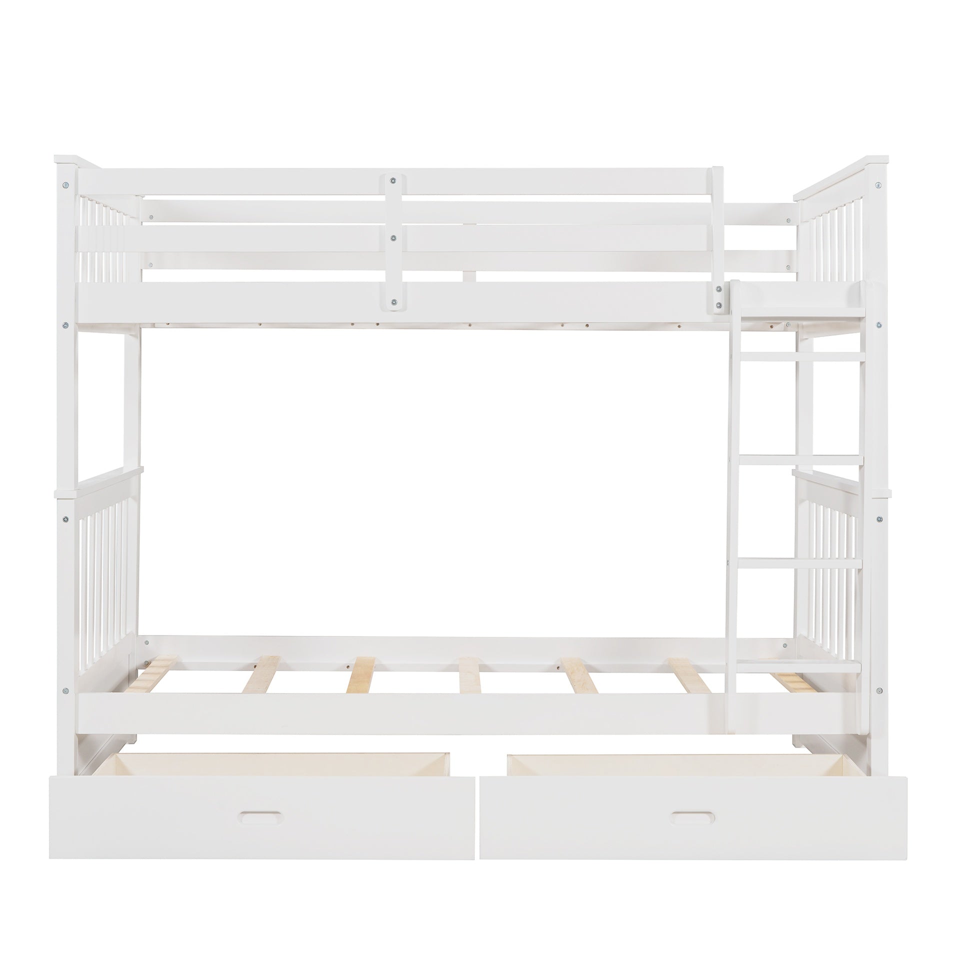Twin-Over-Twin Bunk Bed with Ladders and Two Storage Drawers (White)