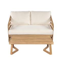Royal Acacia Wood Loveseat and Coffee Table Set, Beige