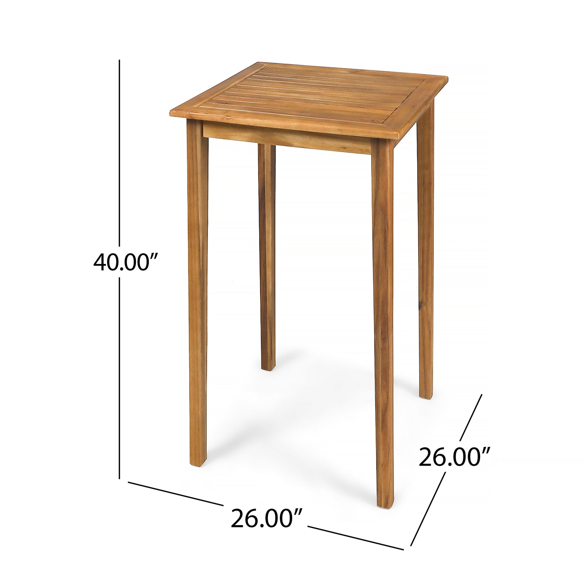 Outdoor Minimalist Acacia Wood Square Bar Table - Teak Finish