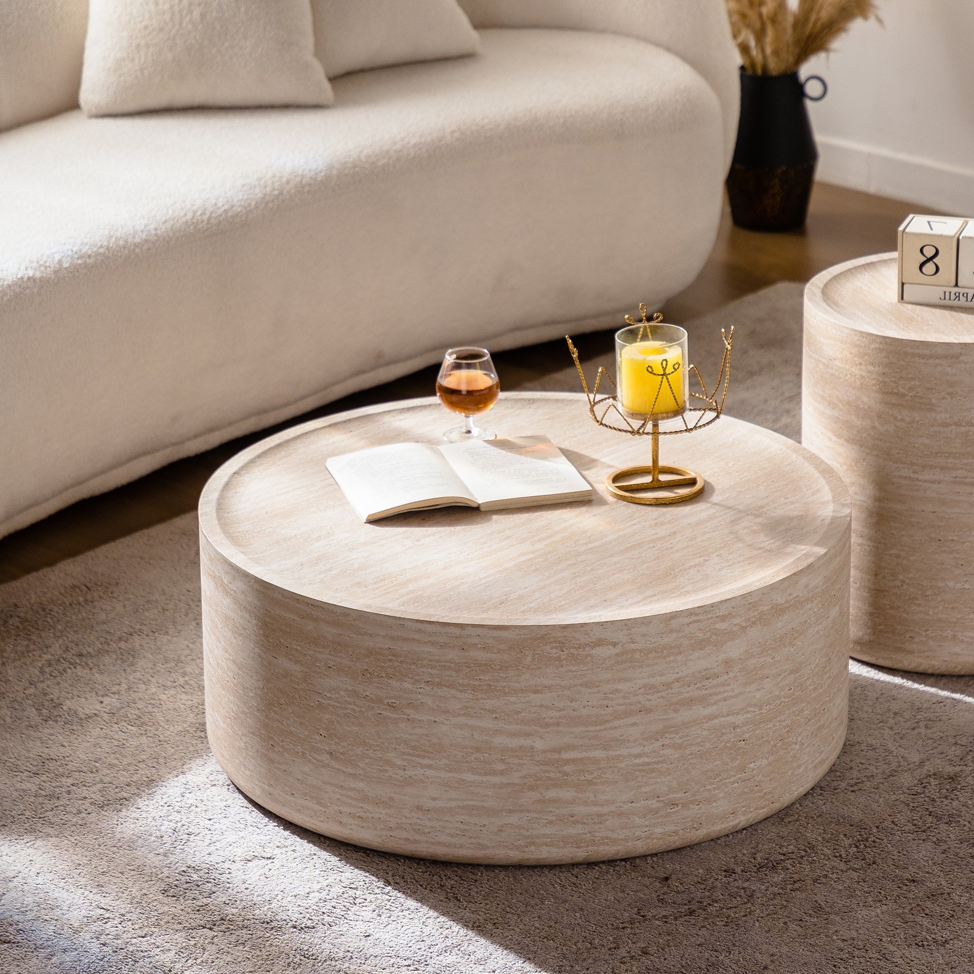 31.5'' Round Coffee Table with Mars Pattern for Living Room, Modern Drum Circle  Coffee Table for Living Room, No Need Assembly (Mars Pattern)