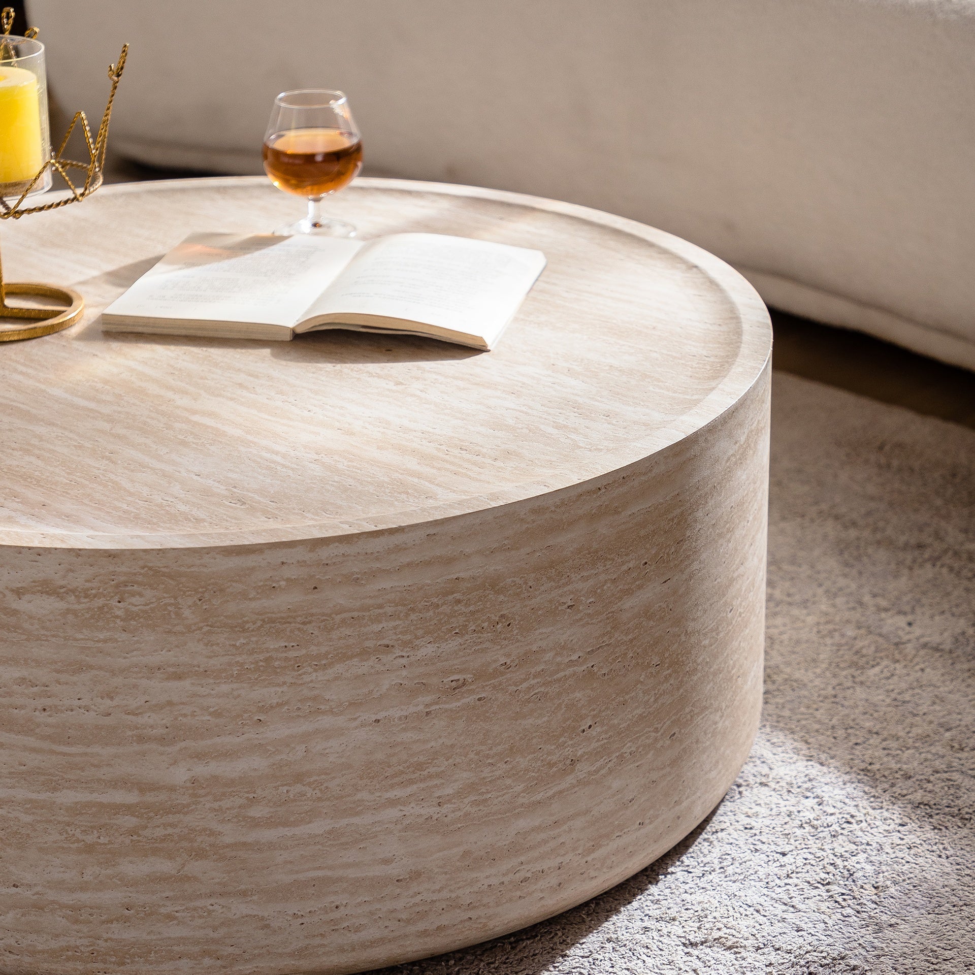 31.5'' Round Coffee Table with Mars Pattern for Living Room, Modern Drum Circle  Coffee Table for Living Room, No Need Assembly (Mars Pattern)