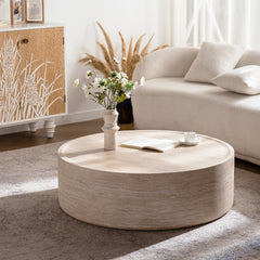 39.37" Round Coffee Table with Mars Pattern for Living Room, Modern Drum Circle Coffee Table for Living Room, No Need Assembly (Mars Pattern)