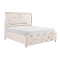 Modern Luxury Queen Platform Bed with Footboard Storage Upholstered Headboard LED Light Wooden Bedroom Furniture 1pc