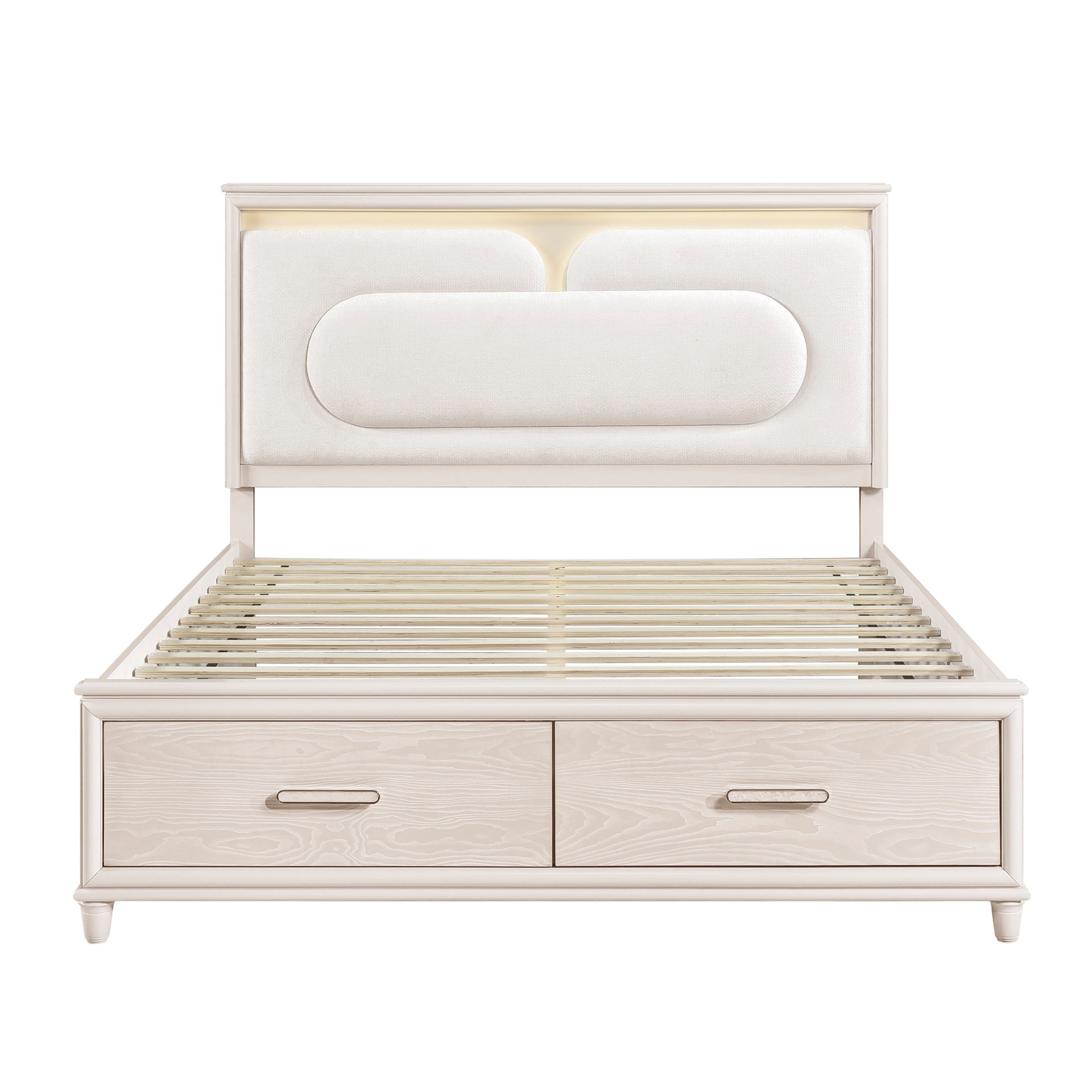 Modern Luxury Queen Platform Bed with Footboard Storage Upholstered Headboard LED Light Wooden Bedroom Furniture 1pc