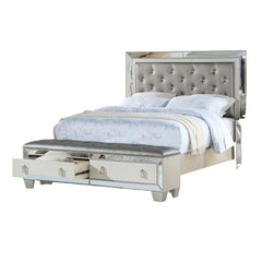 Glam Luxurious 1pc California King Size Bed w Drawers Footboard Silver Mirror Accents Tufted Headboard Bedroom Furniture