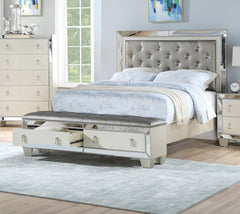 Glam Luxurious 1pc California King Size Bed w Drawers Footboard Silver Mirror Accents Tufted Headboard Bedroom Furniture