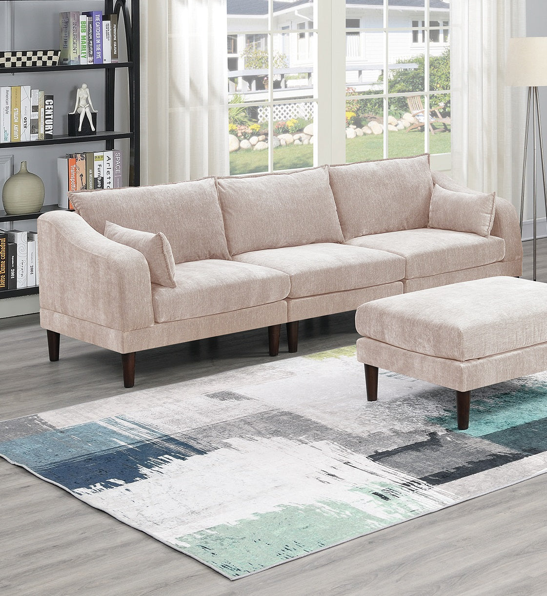 Beautiful 6pcs Modular Sofa Set 4x One Arm Chairs 1x Armless Chair 1x Ottoman Living Room Furniture Blush Pink Morgan Fabric