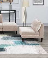 Modern Gorgeous 6pcs Modular Set 4x Armless Chairs 2x Ottomans Living Room Furniture Blush Pink Morgan Fabric Couch