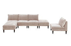 Modern Gorgeous 6pcs Modular Set 4x Armless Chairs 2x Ottomans Living Room Furniture Blush Pink Morgan Fabric Couch