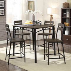 Black Metal Frame Counter Height Dining 5pc Set Wooden Set Table Top Counter Height Dining Table 4x High Chairs Dining Room