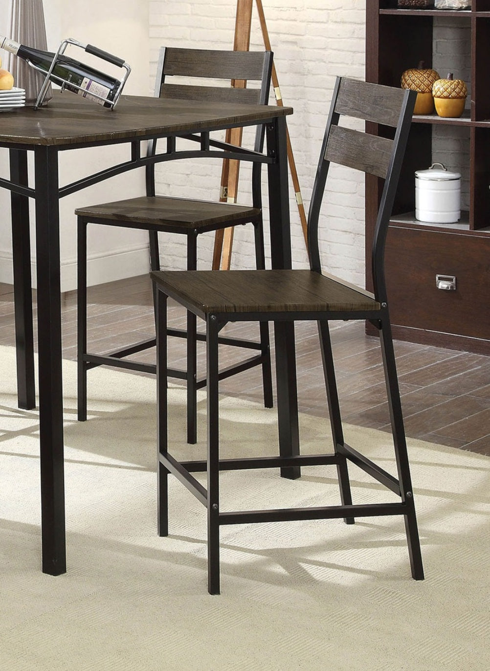 Black Metal Frame Counter Height Dining 5pc Set Wooden Set Table Top Counter Height Dining Table 4x High Chairs Dining Room