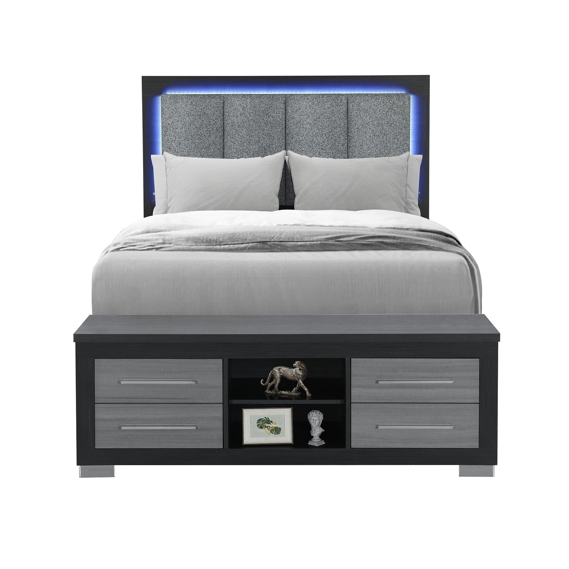Elsa Black and Grey Storage and LED Queen Bed