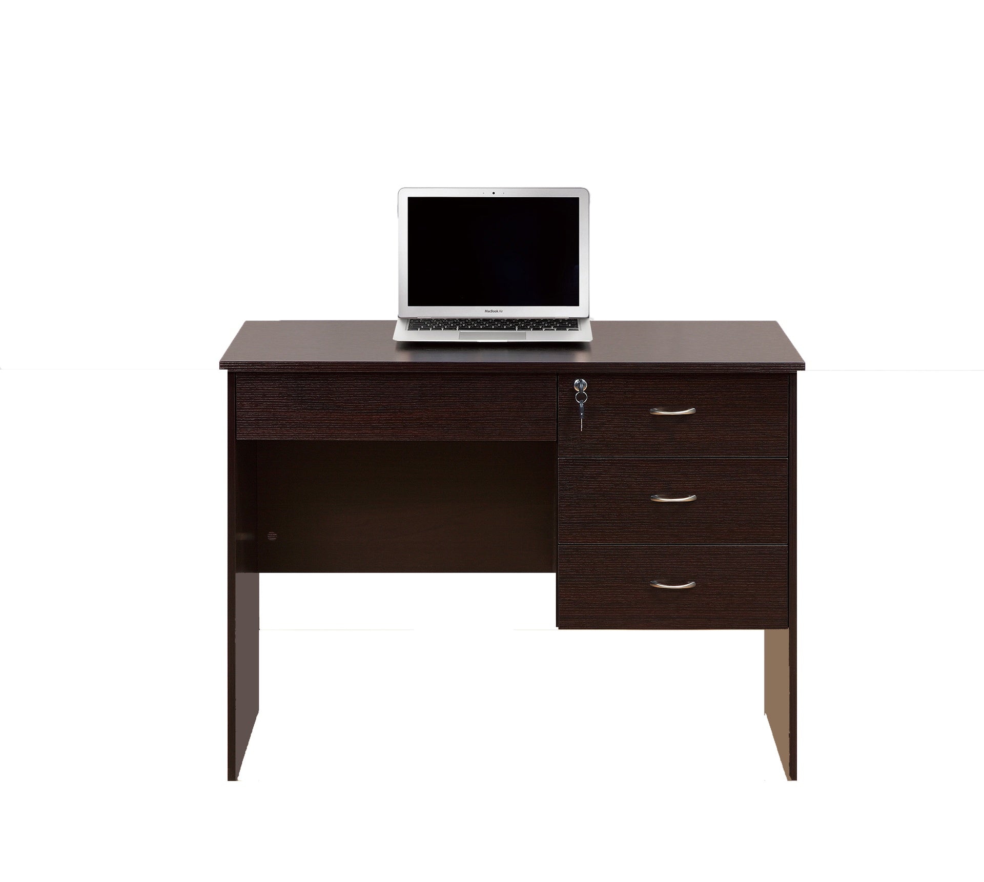 Three locking drawers on metal glides Student Desk Work Desk Modesty Panel Metal Bar Handles