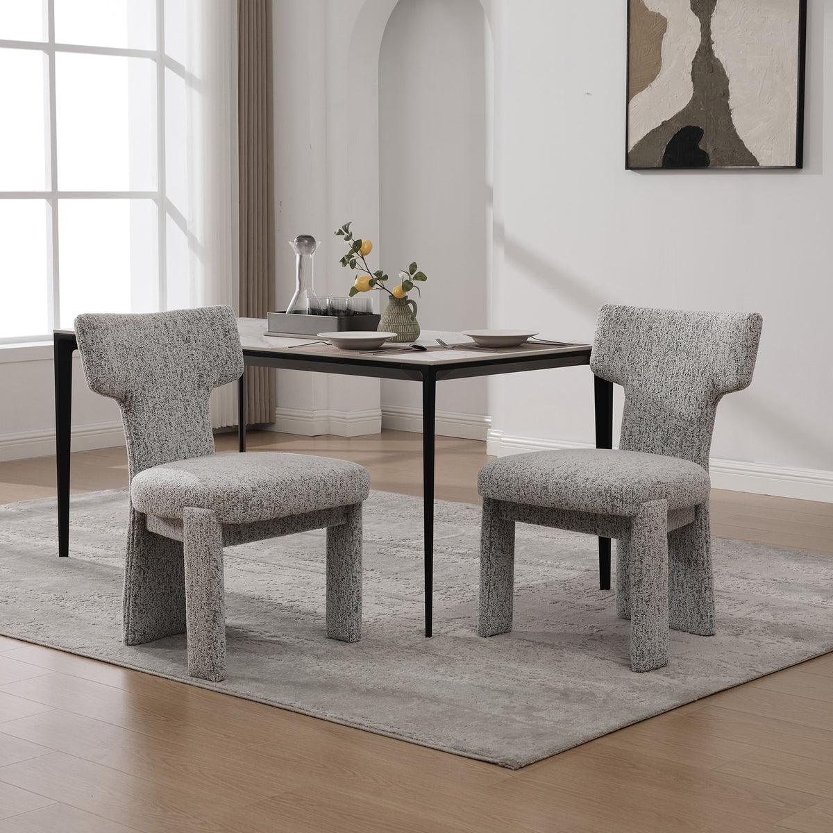 22.05" Wide Modern Upholstered Chenille Dining Chair Set of 2 with Rubberwood Legs, Armless Curved Back Accent Chairs for Living Room Bedroom Restaurant Cafes Dining Room Reception, White/Black